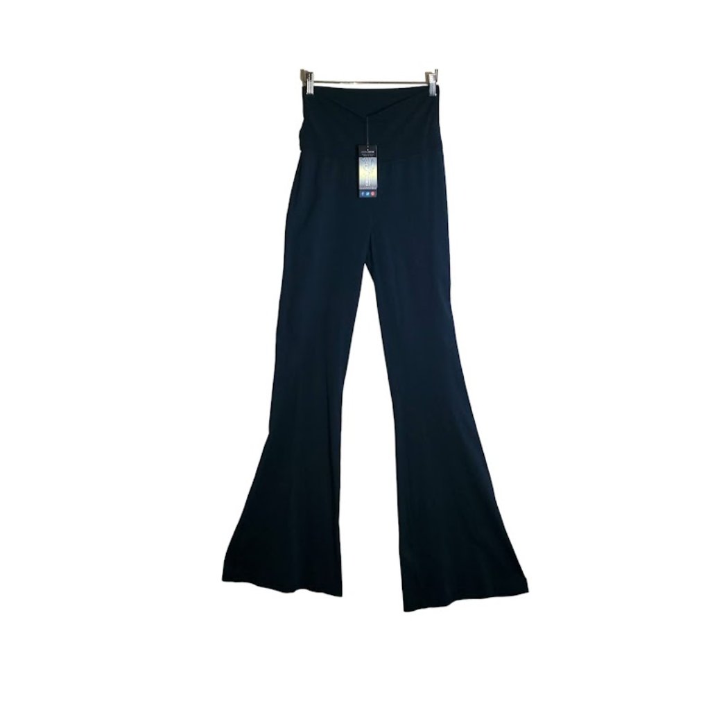 $215 European Culture Pantalone Donna Stretch Wide Leg High Waist Pants Navy